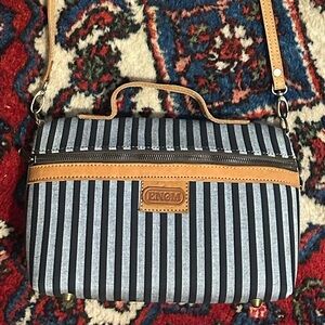Handmade Indonesian Black & Gray Striped Crossbody Bag